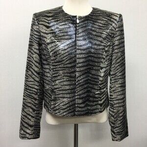 Jenni Max NYC Women's Light Jacket Size 8 Black Bone‎ Animal Print